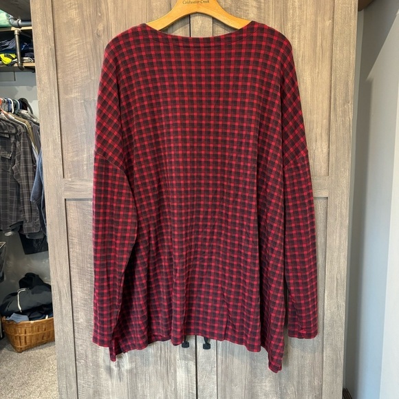 J Jill 3X Top Luxe Supima Everyday Tunic V-Neck Red Black Plaid - Picture 2 of 9
